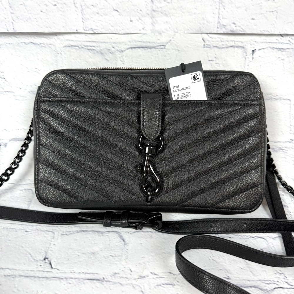 NWT Rebecca Minkoff Crossbody Camera Bag Leather Chevron Quilted Black Hardware